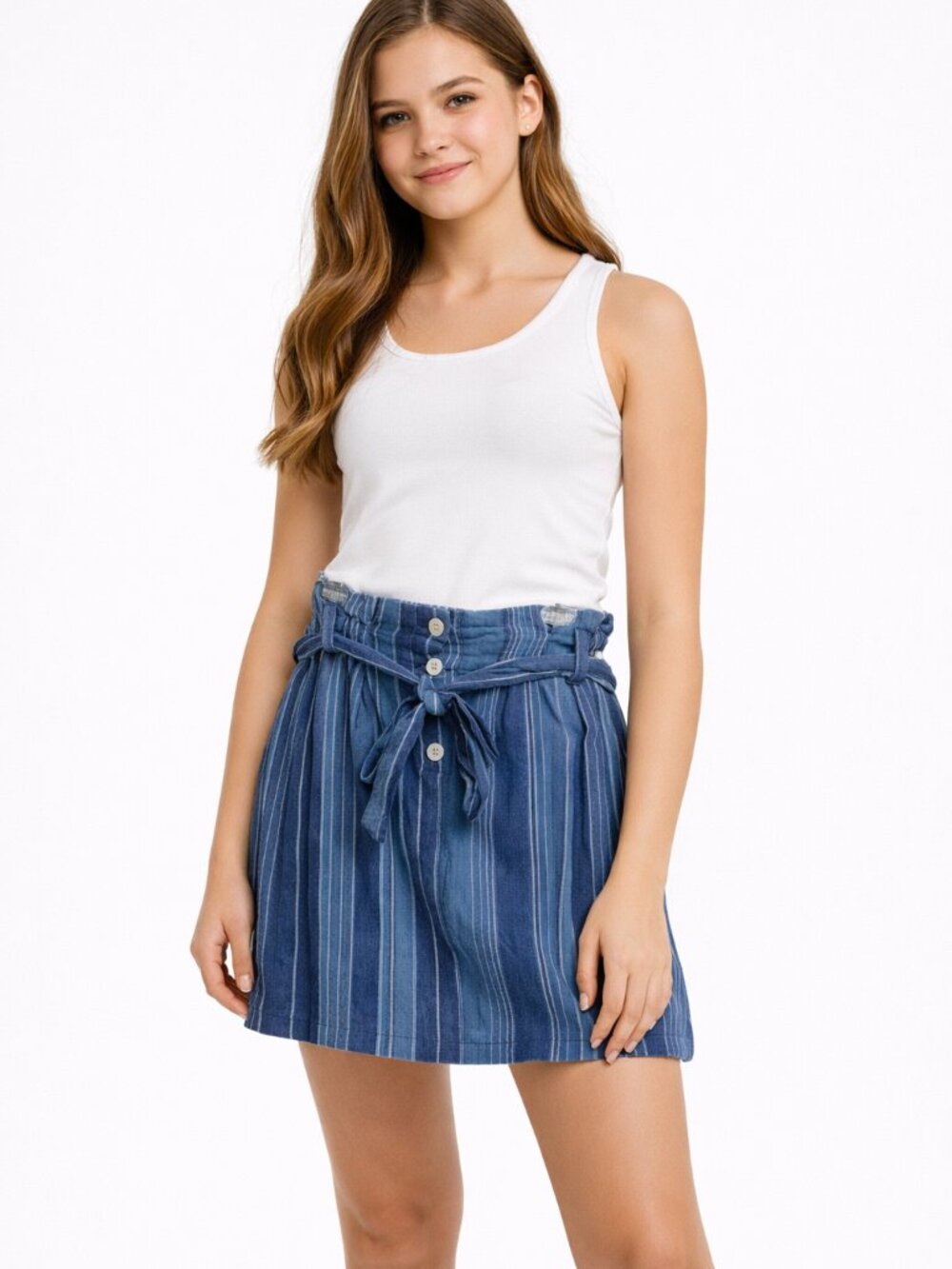 Indigo Rein Juniors Mini Skirt Blue Striped L 11/13 New Without Tags